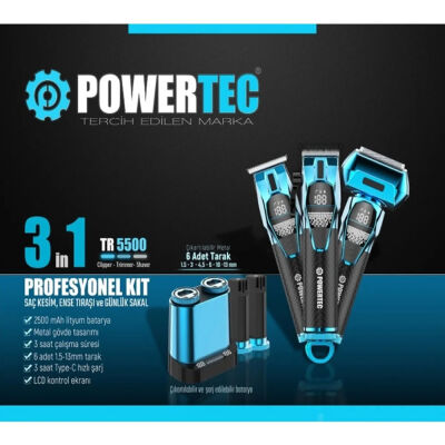 Powertec Tr-5500 Traş Makinası 3 Lü Set - 3