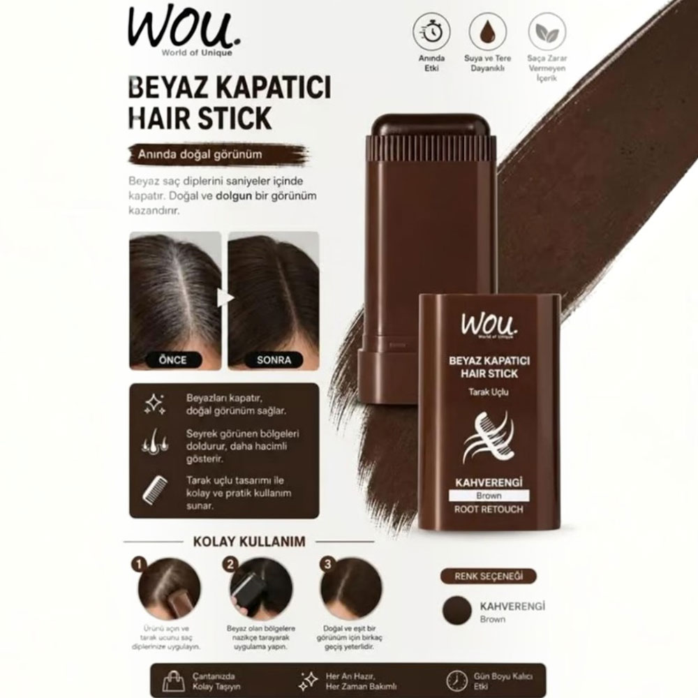 Wou Beyaz Kapatıcı Stick Tarak Uçlu Kahverengi 15 G - WOU (1)