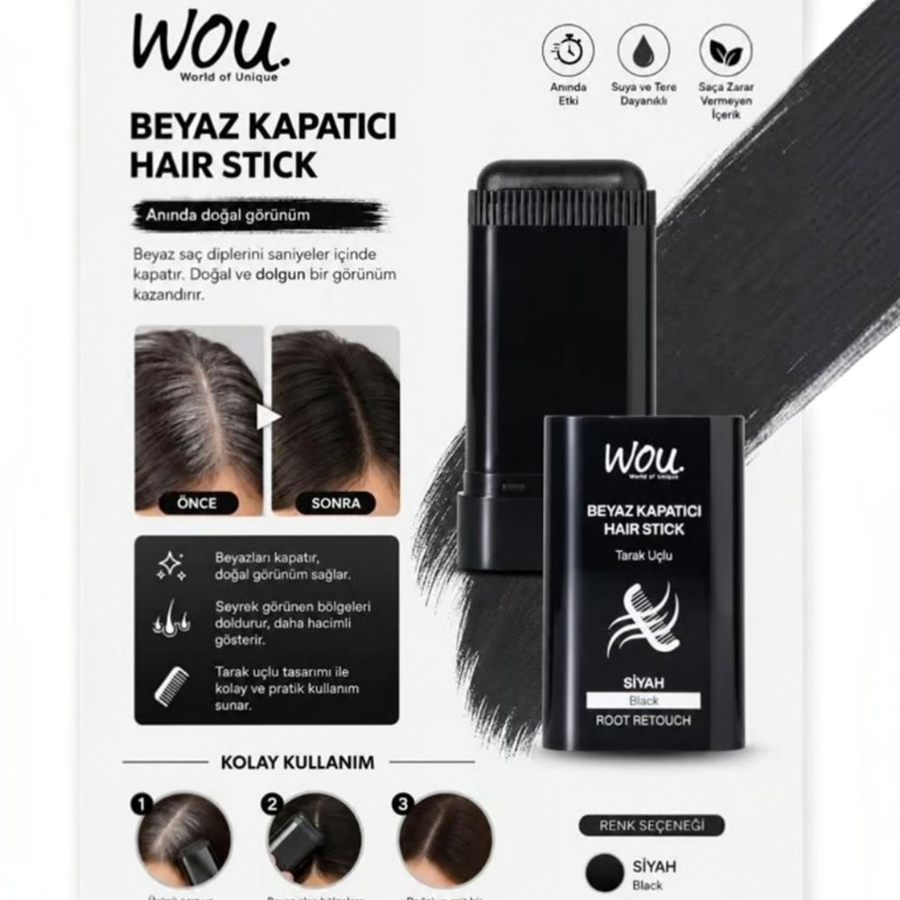 Wou Beyaz Kapatıcı Stick Tarak Uçlu Siyah 15 G - WOU (1)